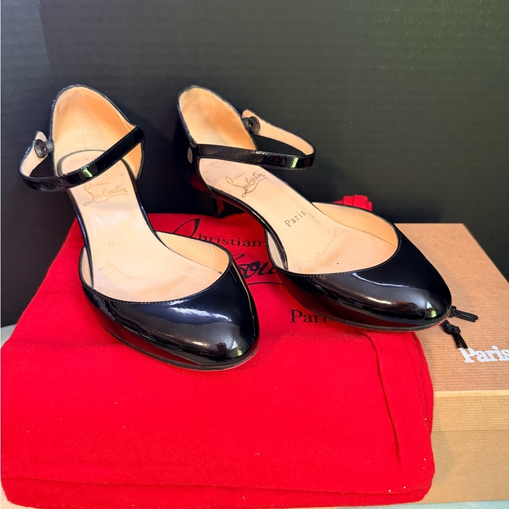 Christian Louboutin Slingback Black Patent Heels size 37 US 7